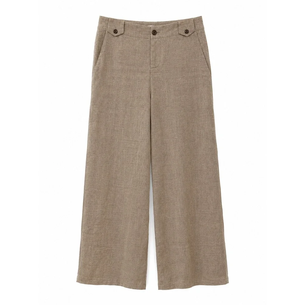 Banana Republic Flat Front Ryan Fit Wide Leg Linen Trouser Pants Tan 10 Tall EUC - Picture 2 of 5